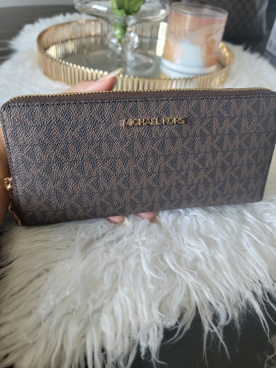Michael Kors Handbags - Michael Kors Brown Logo Zip Wallet